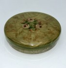 Vintage Green Celluloid   Pink Rose Vanity Jar Or Makeup Jar