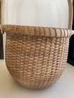Nantucket Style Small Woven Basket Wood Base   Swing Handle 5 5    Tall