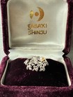 Vintage Tasaki Shinju Akoya Pearl Lapel Pin Brooch Leaf Motif Silver Boxed