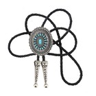 Vintage Bolo Tie Turquoise Stone Silver Sterling Cowboy Men Oval Navajo