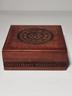 Vintage Polish Handcrafted Wooden Jewelry Trinket Box Pyrography Folk Art 4 5 