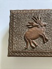Antique Carved Wooden Box Anglo Indian Deer   Floral Surround Decoration   Key