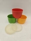 3 Vintage Tupperware 1229 Snack Cups Red Orange Yellow    2 Sheer Lids 297