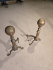 Antique 19th Century - Pair Of Vintage Brass Andirons 23  Tall  No Damage