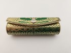 Vintage Brevettato Made In Italy Green Gold Lipstick Holder Case Mirror Retro