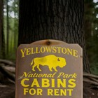 Vintage Yellowstone National Park Porcelain Sign Cabins Wyoming Yosemite Geyser 
