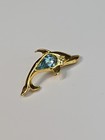 Dolphin Lapel Pin Gold Color W  Light Blue Faux Gem
