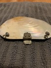 Antique Victorian Clam Shell Hinged Trinket Box Snuff Pill Case Abalone Silver