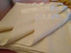 Blanket Vintage Ivory Waffle Weave Satin Trim 86x88 Usa