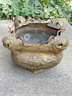 Vintage Ornate Chinese Asian Gilded Copper Dragon Head Bowl Planter Pot
