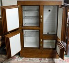 Antique Icebox In Soild Oak  Brass Hardware  4 Metal Shelves  4 Doors  Exc Cond