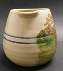 Beautiful Hand Painted Pottery Pitcher Scene Of Farm House Signed