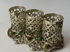 Vintage Ormolu Jeweled Vanity Filigree Hollywood Regency 3 Lip Stick Holder Gems