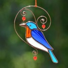 Stained Glass Bluebird Handmade Bird Sun Catcher Window Hanging Decor