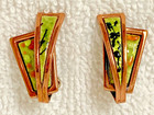 Pair Vintage Signed Matisse Renoir Copper Green Enamel Modernist Clip Earrings