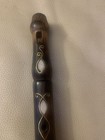 Vintage Hand Made Wood Flute With Mother Of Pearl Inlay