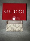 Gucci Gg Pattern Canvas   Leather Card Holder  Beige brown Unisex