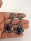 Beautiful Vtg Art Deco Sterling Silver 925 Marcasite Onyx Clip Earrings