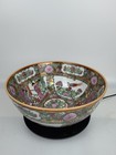 Vintage 9 5  Canton Famille Rose Medallion Porcelain Punch Bowl marked Qianlong