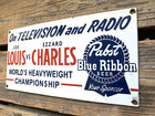 Vintage Pabst Blue Ribbon Beer Tv And Radio Porcelain Gas Oil Pump Station Sign