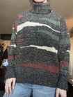 Mystree Abstract Chunky Knit Turtleneck Pullover Sweater Gray Green Red M