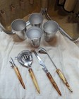 Vintage Ventura Travel Bar Leather Case With Bakelite Bar Utensils   Metal Cups