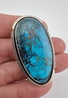 2  Vtg Lee Yazzie Navajo Sterling Silver Kingman Turquoise Stamped Oval Bolo Tie