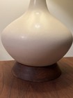 Mid-century Modern Elongated Teardrop Table Lamp In Walnut   Porcelain Danish