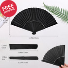 2 Pcs Folding Hand Fan  Black Silk Bamboo 15    Retro Chinese Japanese Style  Port