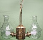 Antique Angle Lamp Co Brass Double Burner Converted Electric Clear Glass Shades