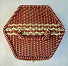 Vintage Wicker Sewing Basket Red Satin Lining Hexagon 8  X 7  X 4  Japan Small