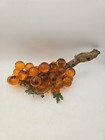 Vintage Amber Lucite Grape Cluster On Driftwood Mid Century Modern Decor 18 Inch