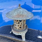 Vintage Heavy Cast Iron Pagoda Lantern  Hinged Door  Floral Iris  14  Tall china