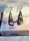 Navajo Sterling Silver Carved Royston Turquoise Inlay 925 Earrings Signed Turtle