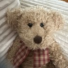 Vtg Russ Berrie Teddy Bear Golden Brown  toffee  W red Plaid Tie Butt Tag 12 