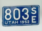 Rare Vintage Utah 1952 License Plate 803 Se  Blue And White 