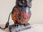 Owl Lamp Nightlight Brown Orange Crackled Vintage Stained Glass Style Mcm Light