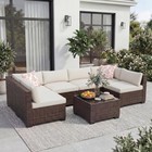 Patio Wicker Set 7 Piece Sectional Rattan Sofa Conversation Outdoor Furniture