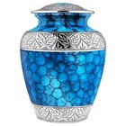 Blue Cremation Urns For Human Ashes - Adult Funeral Memorial Urn With Silver