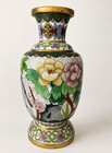 Vintage Chinese Cloisonne Vase Bird Peony Floral White Enamel Hong Kong 6 