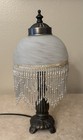 Victorian Style Ornate Table Lamp Beaded Fringe Crystal Antique Bronze Shade