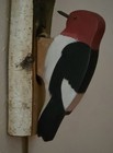 Vtg Woodpecker Bird Door Knocker Wooden Handmade Canada Black Red White 