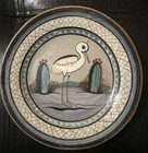 Vintage Signed Jimon Tonala Pottery Plate Mexican Folk Art Crane Bird