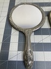 Vintage Silver Plated Repousse Hand Mirror   Hair Brush Vanity Set Victorian