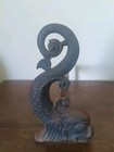 Pair Of Black Cast Iron Dolphin Brass Fireplace Andirons With Log Holders