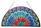 Stained Glass Window Panel Half Moon Handcrafted Peacock Design  Art Glass