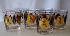 Set Of 6 Mid Century Cera Sports 6 Oz Rocks Glasses Box Foot Basket Baseball