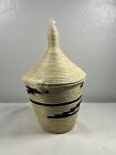 African Tutsi Rwanda Handcrafted Tightly Woven Wicker Basket With Lid 7 In