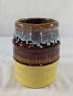Vtg Stoneware Root Beer Barrel Multitone Yellow Drip Glaze Handled Mug 5  Tall