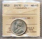 1917c Newfoundland 25 Cents - Choice Uncirculated  Iccs Ms63